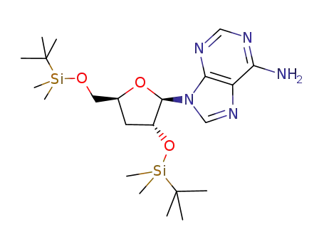Molecular Structure of 116285-72-4 (9-((2R,3R,5S)-3-((tert-butyldimethylsilyl)oxy)-5-(((tert-butyldimethylsilyl)oxy)methyl)tetrahydrofuran-2-yl)-9H-purin-6-amine)