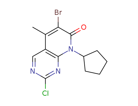 1016636-76-2,6-Bromo-2-chloro-8-cyclopentyl-5-methylpyrido[2,3-d]pyrimidin-7(8H)-one,6-Bromo-2-chloro-8-cyclopentyl-5-methyl-PYRIDO[2,3-D]pyrimidin-7(8H)-one; 6-broMo-2-chloro-8-cyclopentyl-5-methylpyrido[2,3-d]pyrimidin-7(8H)-one; Palbociclib intermediate; Palbociclib Intermediate-2; 6-bromo-2-chloro-8-cyclopentyl-5-methylpyrido[2,3-d]pyrimidin-7-one