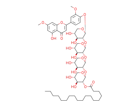 Molecular Structure of 1449692-20-9 (5,4'-dihydroxy-7,3'-dimethoxyflavone-4'-O-α-D-xylopyranosyl-(2a→1b)-2a-O-α-D-xylopyranosyl-(2b→1c)-2b-O-α-D-xylopyranosyl-(2c→1d)-2c-O-α-D-xylopyranosyl-2d-octadecanoate)