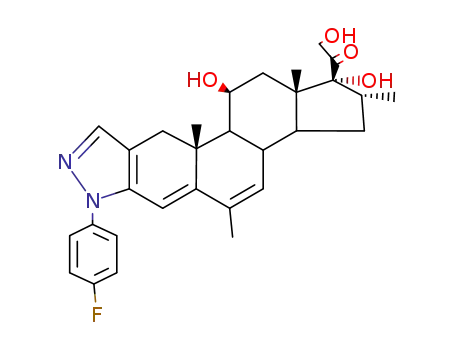 Molecular Structure of 31738-10-0 (1-[(1R,2S)-7-(4-fluorophenyl)-1,11-dihydroxy-2,5,10a,12a-tetramethyl-1,2,3,3a,3b,7,10,10a,10b,11,12,12a-dodecahydrocyclopenta[5,6]naphtho[1,2-f]indazol-1-yl]-2-hydroxyethanone)