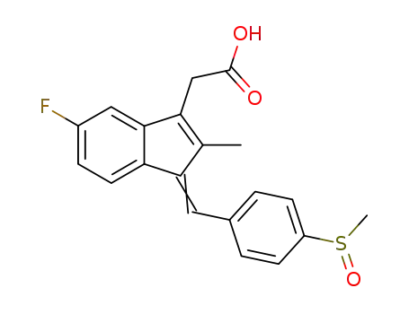Molecular Structure of 61812-46-2 (1H-Indene-3-aceticacid, 5-fluoro-2-methyl-1-[[4-(methylsulfinyl)phenyl]methylene]-, (1E)-)