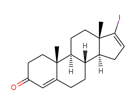 Molecular Structure of 100772-35-8 (17-iodoandrosta-4,16-dien-3-one)
