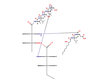 Molecular Structure of 27127-62-4 ((4R)-4-[[(3S,6R,9S,12R,15S,18R,21R,22R)-3-[(2S)-butan-2-yl]-6,12-bis(h ydroxymethyl)-22-methyl-9,15-bis(2-methylpropyl)-2,5,8,11,14,17,20-hep taoxo-18-propan-2-yl-1-oxa-4,7,10,13,16,19-hexazacyclodocos-21-yl]carb amoyl]-4-[[(2S)-2-[[(3R)-3-hydroxydecanoyl]amino]-4-methyl-pentanoyl]a mino]butanoic acid)