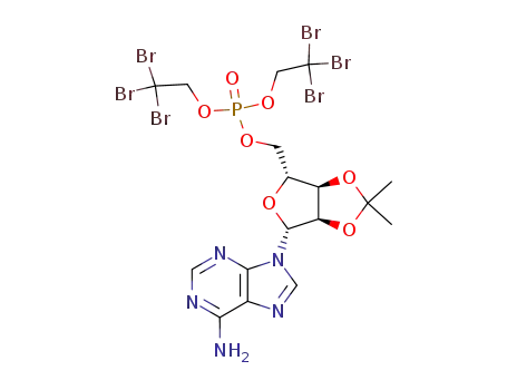 Molecular Structure of 78681-86-4 (Phosphoric acid (3aR,4R,6R,6aR)-6-(6-amino-purin-9-yl)-2,2-dimethyl-tetrahydro-furo[3,4-d][1,3]dioxol-4-ylmethyl ester bis-(2,2,2-tribromo-ethyl) ester)