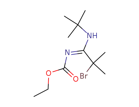 Molecular Structure of 77609-26-8 ([2-Bromo-1-tert-butylamino-2-methyl-prop-(E)-ylidene]-carbamic acid ethyl ester)