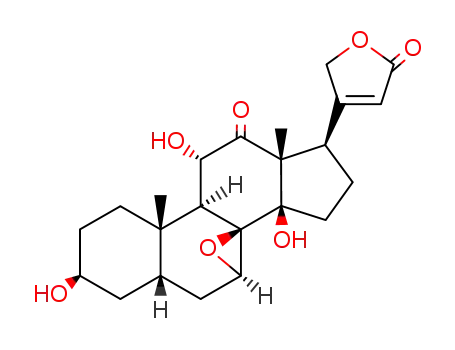 Molecular Structure of 22146-03-8 (7β,8-Epoxy-3β,11α,14-trihydroxy-12-oxo-5β-card-20(22)-enolide)