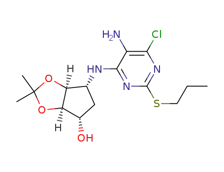 Molecular Structure of 220241-60-1 ((3aR,4S,6R,6aS)-6-[[5-Amino-6-chloro-2-(propylthio)-4-pyrimidinyl]amino]tetrahydro-2,2-dimethyl-4H-cyclopenta-1,3-dioxol-4-ol)