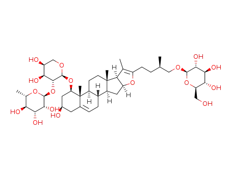 Molecular Structure of 1307292-22-3 ((25R)-26-O-β-D-glucopyranosyl-furosta-5,20(22)-diene-1β,3β,26-triol 1-O-[α-L-rhamnopyranosyl-(1->2)-O-α-L-arabinopyranoside])