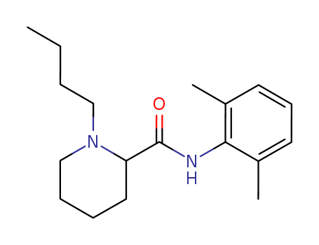 2180-92-9,Bupivacaine,MARCAINE;BUPIVACAINE;BUPIVACAINE BASE;(.+/-.)-1-Butyl-2,6-pipecoloxylidide;1-Butyl-2-(2,6-xylycarbamoyl)piperidine;1-Butyl-2,6-pipecoloxylidide;1-butyl-2’,6’-pipecoloxylidide;1-butyl-n-(2,6-dimethylphenyl)-2-piperidinecarboxamid