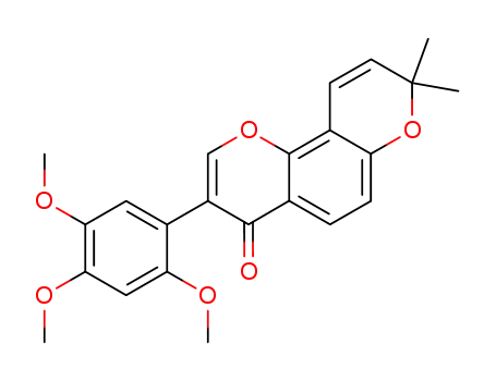 Molecular Structure of 75425-27-3 (8,8-dimethyl-3-(2,4,5-trimethoxyphenyl)-4H,8H-pyrano[2,3-f]chromen-4-one)