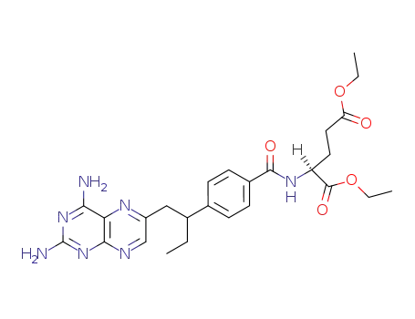 Molecular Structure of 80576-82-5 (L-Glutamic acid,
N-[4-[1-[(2,4-diamino-6-pteridinyl)methyl]propyl]benzoyl]-, diethyl ester)