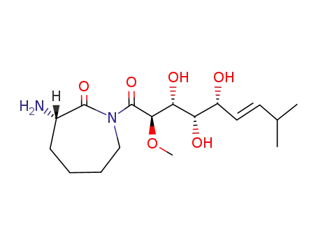 Molecular Structure of 118477-05-7 (2H-Azepin-2-one,3-aminohexahydro-1-[(6E)-6,7,8,9-tetradeoxy-8-methyl-2-O-methyl-D-gulo-non-6-enonoyl]-,(3S)- (9CI))
