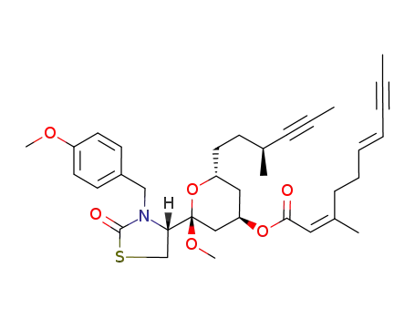 2,6-Decadien-8-ynoic acid, 3-methyl-,
(2R,4R,6R)-tetrahydro-2-methoxy-2-[(4R)-3-[(4-methoxyphenyl)methyl]-
2-oxo-4-thiazolidinyl]-6-[(3S)-3-methyl-4-hexynyl]-2H-pyran-4-yl ester,
(2Z,6E)-