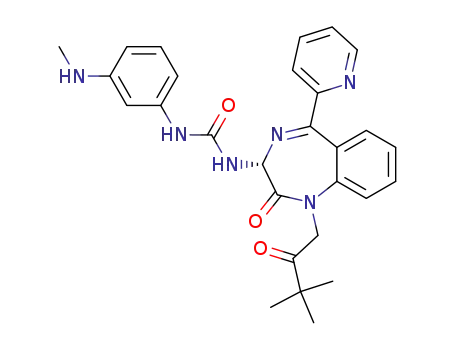 Molecular Structure of 155488-25-8 (N-[(3R)-1-(3,3-Dimethyl-2-oxobutyl)-2,3-dihydro-2-oxo-5-(2-pyridinyl)-1H-1,4-benzodiazepin-3-yl]-N'-[3-(methylamino)phenyl]urea)