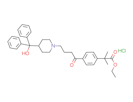 Molecular Structure of 76811-96-6 (Ethyl 4-{4-[4-(hydroxydiphenylmethyl)-1-piperidinyl]-1-oxobutyl}-alpha,alpha-dimethylbenzeneacetate hydrochloride)