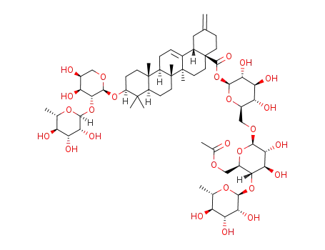 Molecular Structure of 114892-56-7 (30-Noroleana-12,20(29)-dien-28-oicacid, 3-[[2-O-(6-deoxy-a-L-mannopyranosyl)-a-L-arabinopyranosyl]oxy]-, O-6-deoxy-a-L-mannopyranosyl-(1®4)-O-6-O-acetyl-b-D-glucopyranosyl-(1®6)-b-D-glucopyranosyl ester, (3b)-)