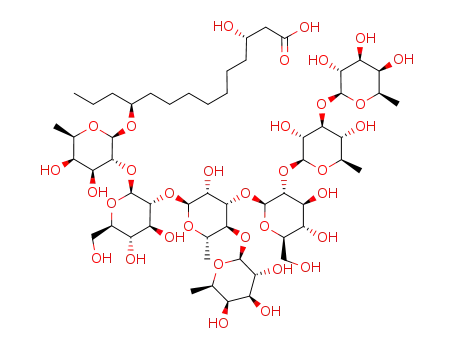 Molecular Structure of 1310579-86-2 ((3S,11S)-ipurolic acid 11-O-β-D-fucoopyranosyl-(1->3)-O-β-D-quinovopyranosyl-(1->2)-O-β-D-glucopyranosyl-(1->3)-[O-β-D-fucopyranosyl-(1->4)]-O-α-L-rhamnopyranosyl-(1->2)-O-β-D-glucopyranosyl-(1->2)-β-D-fucopyranoside)