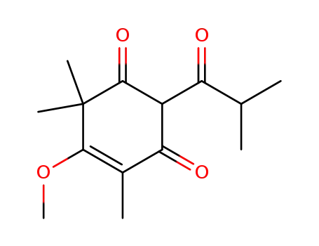 Molecular Structure of 22595-52-4 (2-(1-Oxo-2-methylpropyl)-4,6,6-trimethyl-5-methoxy-4-cyclohexene-1,3-dione)