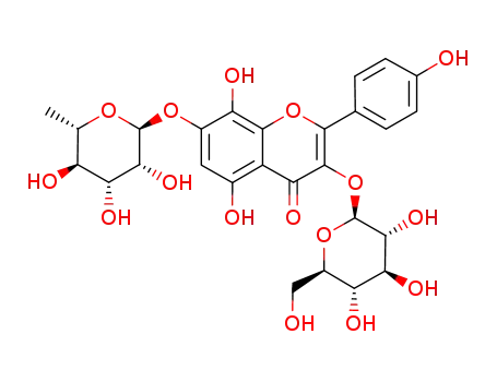 Molecular Structure of 909803-26-5 (herbacetin 3-O-β-D-glucopyranosyl-7-O-α-L-rhamnopyranoside)