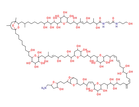 (E)-10-[6-[12-[5-[9-[6-[(E)-10-[6-[4-[6-[(3E,5E,12E)-21-[6-[(E)-5-[7-[2-[5-(aminomethyl)-3-hydroxyoxolan-2-yl]ethyl]-2,6-dioxabicyclo[3.2.1]octan-3-yl]-3,4-dihydroxypent-1-enyl]-3,4,5-trihydroxyoxan-2-yl]-2,8,9,10,17,18,19-heptahydroxy-20-methyl-14-methylidenehenicosa-3,5,12-trienyl]-3,4,5-trihydroxyoxan-2-yl]-2,3-dihydroxybutyl]-4,5-dihydroxyoxan-2-yl]-2,6,9,10-tetrahydroxy-3-methyldec-4-enyl]-3,4,5,6-tetrahydroxyoxan-2-yl]-8-hydroxynonyl]-1,3-dimethyl-6,8-dioxabicyclo[3.2.1]octan-7-yl]-1,2,3,4,5-pentahydroxy-11-methyldodecyl]-3,4,5-trihydroxyoxan-2-yl]-2,5,8,9-tetrahydroxy-N-[(E)-3-(3-hydroxypropylamino)-3-oxoprop-1-enyl]-3,7-dimethyldec-6-enamide