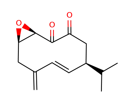 Molecular Structure of 105930-41-4 ((E)-(1R,5S,10R)-5-Isopropyl-8-methylene-11-oxa-bicyclo[8.1.0]undec-6-ene-2,3-dione)