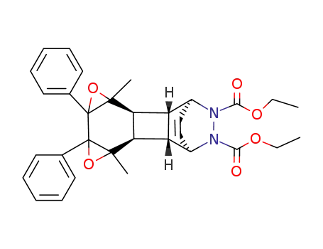 Molecular Structure of 86814-76-8 (4,9-Dimethyl-6,7-diphenyl-5,8-dioxa-13,14-diazahexacyclo<10.2.2.0<sup>2,11</sup>.0<sup>3,10</sup>.0<sup>4,6</sup>.0<sup>7,9</sup>>hexadec-15-en-13,14-dicarbonsaeure-diethylester)
