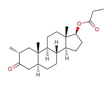 521-12-0,Drostanolone propionate,5α-Androstan-3-one, 17β-hydroxy-2α-methyl-, propionate(6CI,7CI,8CI);17β-Hydroxy-2α-methyl-5α-androstan-3-one propionate;17β-Hydroxy-2α-methylandrostan-3-onepropionate;2MDTP;2α-Methyl-17β-hydroxy-5α-androstan-3-one 17-propionate;2α-Methyl-17β-propionoxy-5α-androstan-3-one;2α-Methylandrostan-17β-ol-3-one propionate;2α-Methyldihydrotestosteronepropionate;32379;Drolban;Emdisterone;Masteril;Masterone;Medrotestronpropionate;Prometholone;(2α,5α,17β)-2-Methyl-3-oxoandrostan-17-yl propionate;Androstan-3-one,2-methyl-17-(1-oxopropoxy)-, (2α,5α,17β)-;