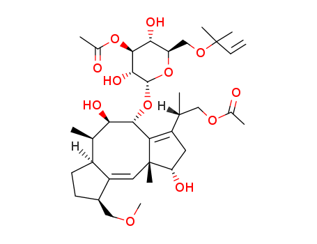 20108-30-9,FUSICOCCIN,FusicoccinA (7CI,8CI); a-D-Glucopyranoside,(1S,4R,5R,6R,6aS,9S,10aR)-3-[(1S)-2-(acetyloxy)-1-methylethyl]-1,2,4,5,6,6a,7,8,9,10a-decahydro-1,5-dihydroxy-9-(methoxymethyl)-6,10a-dimethyldicyclopenta[a,d]cycloocten-4-yl6-O-(1,1-dimethyl-2-propenyl)-, 3-acetate (9CI); a-D-Glucopyranoside,3-[2-(acetyloxy)-1-methylethyl]-1,2,4,5,6,6a,7,8,9,10a-decahydro-1,5-dihydroxy-9-(methoxymethyl)-6,10a-dimethyldicyclopenta[a,d]cycloocten-4-yl6-O-(1,1-dimethyl-2-propenyl)-, 3-acetate, [1S-[1a,3(R*),4a,5b,6b,6aa,9b,10ab]]-; Dicyclopenta[a,d]cyclooctene, a-D-glucopyranoside deriv.;Fusicoccin; NSC 113500
