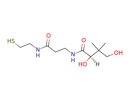 Molecular Structure of 55512-69-1 (Butanamide,
2,4-dihydroxy-N-[3-[(2-mercaptoethyl)amino]-3-oxopropyl]-3,3-dimethyl-
, (S)-)