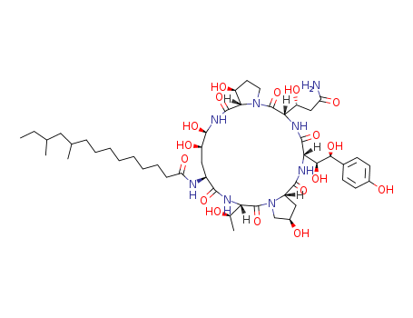135575-42-7,Pneumocandin B0,L 688786;L-Proline, (4R,5R)-N2-[(10R,12S)-10,12-dimethyl-1-oxotetradecyl]-4,5-dihydroxy-L-ornithyl-L-threonyl-(4R)-4-hydroxy-L-prolyl-(4S)-4-hydroxy-4-(4-hydroxyphenyl)-L-threonyl-(3R)-3-hydroxy-L-glutaminyl-3-hydroxy-,(6?;1)-lactam, (3S)-;N-{(2R,6S,9S,11R,12R,14aS,15S,20S,23S,25aS)-20-[(1S)-3-amino-1-hydroxy-3-oxopropyl]-23-[(1S,2S)-1,2-dihydroxy-2-(4-hydroxyphenyl)ethyl]-2,11,12,15-tetrahydroxy-6-[(1S)-1-hydroxyethyl]-5,8,14,19,22,25- hexaoxotetracosahydro-1H-dipyrrolo[2,1-c:2',1'-l][1,4,7,10,13,16]hexaazacyclohenicosin-9-yl}-10,12-;Echinocandin lipopeptide derivative;Hydroxy Echinocandin;