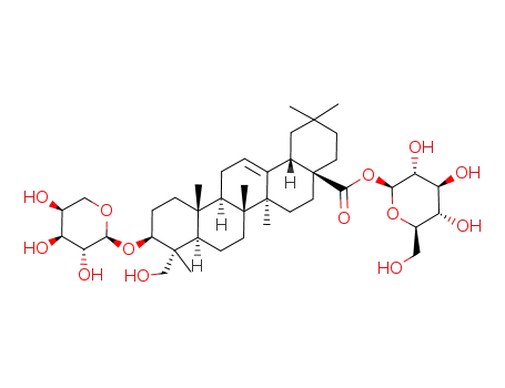 Molecular Structure of 39524-13-5 (3β-[(α-L-arabinopyranosyl)oxy]-23-hydroxyolean-12-en-28-oic acid 28-β-D-glucopyranosyl ester)