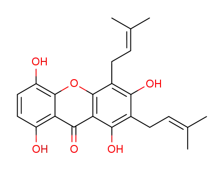 Molecular Structure of 33390-42-0 (1,3,5,8-Tetrahydroxy-2,4-bis(3-methyl-2-butenyl)-9H-xanthen-9-one)