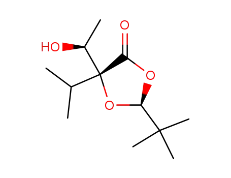 Molecular Structure of 132585-75-2 ((1'S,2S,5R)-2-(t-butyl)-5-(1'hydroxyethyl)-5-isopropyl-1,3-dioxolan-4-one)