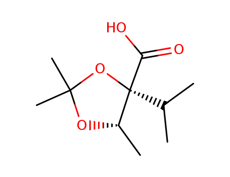 Molecular Structure of 95462-07-0 (4(R)-(1-methylethyl)-2,2,5(S)-trimethyl-1,3-dioxolane-4-carboxylic acid)