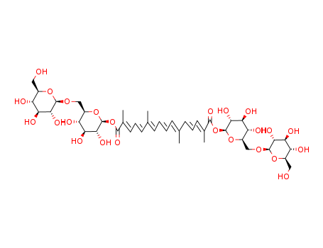 42553-65-1,Crocin,8,8'-Diapo-y,y-carotenedioic acid, bis(6-O-b-D-glucopyranosyl-b-D-glucopyranosyl) ester;Crocin(7CI);Crocetin bis(gentiobiosyl) ester;Crocetin di(b-D-gentiobiosyl) ester;Crocetindigentiobioside;β-D-Glucopyranose, 6-O-β-D-glucopyranosyl-, 1,1'-[(2E,4E,6E,8E,10E,12E,14E)-2,6,11,15-tetramethyl-2,4,6,8,10,12,14-hexadecaheptaenedioate];Crocin A;all-trans-Crocetin di-b-D-gentiobiosyl ester;trans-Crocetin di(β-D-gentiobiosyl) ester;a-Crocin;Crocin-I;