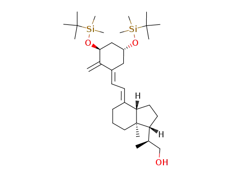 Molecular Structure of 128387-35-9 ((S)-2-((1R,3aS,7aR,E)-4-((E)-2-((3S,5R)-3,5-bis(tert-butyldiMethylsilyloxy)-2-Methylenecyclohexylidene)ethylidene)-7a-Methyloctahydro-1H-inden-1-yl)propan-1-ol)