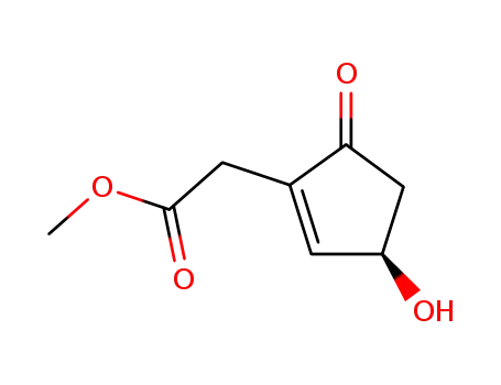 Molecular Structure of 114716-07-3 (1-Cyclopentene-1-acetic acid, 3-hydroxy-5-oxo-, methyl ester, (3R)-)