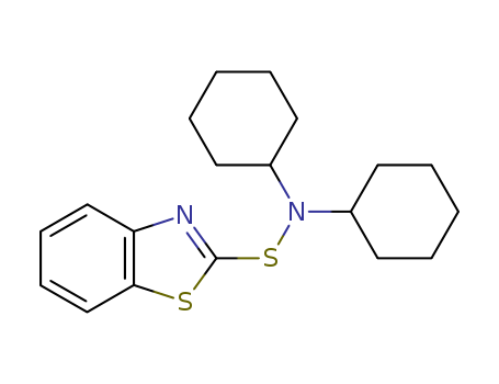 4979-32-2,N,N-Dicyclohexyl-2-benzothiazolsulfene amide,2-Benzothiazolyl-N,N-dicyclohexylsulfenamide;Accel DZ-G;Accelerator DZ;DCBS;DTs;M 181;Meramid DCH;N,N-Dicyclohexyl-2-benzothiazolylsulfenamide;Nocceler DZ;Nocceler DZ-G;Rhodifax 30;SA-DTs;Sanceler DZ;Sanceler DZ-G;Santocure DCBS;Soxinol DZ;Sulfenamide DTs;Vulkacit DZ;