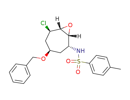 Molecular Structure of 132622-32-3 (1β-(p-toluenesulfonamido)-2β,3β-epoxy-4α-chloro-6α-(benzyloxy)-2-cycloheptene)