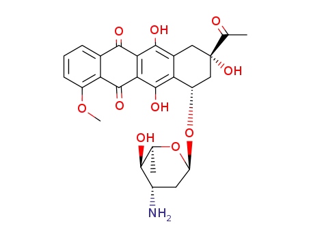 Molecular Structure of 57918-24-8 ((1S,3S)-3-acetyl-3,5,12-trihydroxy-10-methoxy-6,11-dioxo-1,2,3,4,6,11-hexahydrotetracen-1-yl 3-amino-2,3,6-trideoxy-alpha-L-arabino-hexopyranoside)