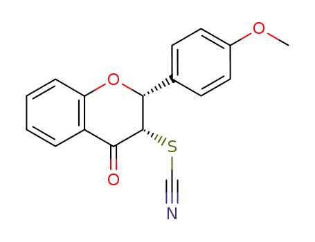 Molecular Structure of 94953-80-7 (Thiocyanic acid,
3,4-dihydro-2-(4-methoxyphenyl)-4-oxo-2H-1-benzopyran-3-yl ester,
trans-)
