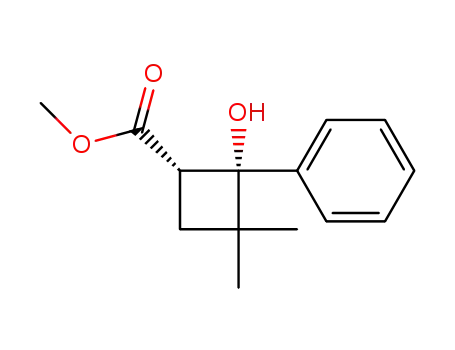 Molecular Structure of 100511-36-2 (methyl c-2-hydroxy-3,3-dimethyl-2-phenyl-r-1-cyclobutanecarboxylate)