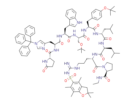 Molecular Structure of 914200-76-3 (pGlu-His(Trt)-Trp-Ser(tBu)-Tyr(tBu)-D-Leu-Leu-Arg(Pbf)-Pro-NHEt)