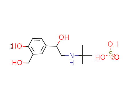 51022-70-9,Albuterol sulfate,.alpha.1-[(tert-Butylamino)methyl]-4-hydroxy-m-xylene-.alpha., .alpha.-diol sulfate (2:1) salt;Bronchospray;(+-)-Salbutamol sulfate;Albuterol sulfate (USP);1-(4-Hydroxy-3-hydroxymethylphenyl)-2-(tert-butylamino)ethanol sulfate;Loftan;Epaq;1,3-Benzenedimethanol, alpha1-(((1,1-dimethylethyl)amino)methyl)-4-hydroxy-, sulfate (2:1) (salt) (9CI);Ventolin HFA;Emican;Salbutamol hemisulfate;Broncho Inhalat;Huma-Salmol;Albuterol sulfate / Salbutamol sulfate;