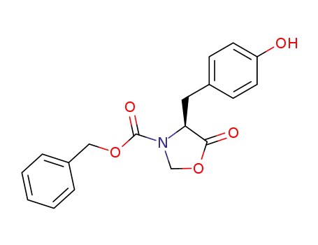 Molecular Structure of 205866-50-8 ((S)-3-benzyloxycarbonyl-4-(4-hydroxyphenyl)methyloxazolidin-5-one)