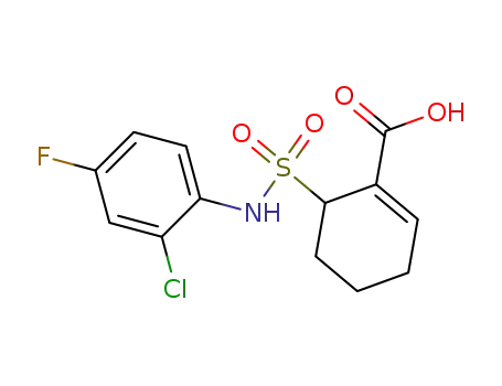 Molecular Structure of 340722-43-2 ((6RS)-6-[N-(2-chloro-4-fluorophenyl)sulfamoyl]cyclohex-1-ene-1-carboxylic acid)
