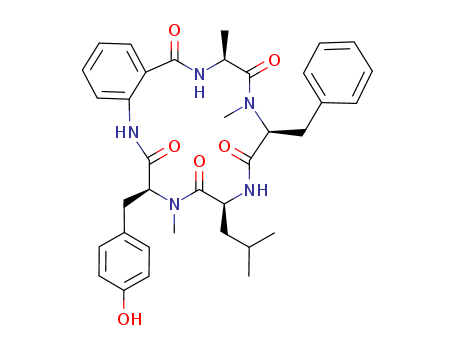 109171-13-3,Cyclo(L-alanyl-N-methyl-L-phenylalanyl-L-leucyl-N-methyl-L-tyrosyl-2-aminobenzoyl),1,4,7,10,13-Benzopentaazacyclohexadecine,cyclic peptide deriv.; Cycloaspeptide A