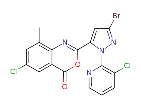 Molecular Structure of 500011-87-0 (4H-3,1-Benzoxazin-4-one,
2-[3-bromo-1-(3-chloro-2-pyridinyl)-1H-pyrazol-5-yl]-6-chloro-8-methyl-)