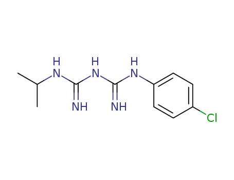 500-92-5,N-(4-CHLOROPHENYL)-N'-(ISOPROPYL)-IMIDODICARBONIMIDIC DIAMIDE,Biguanide,1-(p-chlorophenyl)-5-isopropyl- (8CI); 1-(p-Chlorophenyl)-5-isopropylbiguanide;1-Isopropyl-5-(4-chlorophenyl)biguanide; Bigumal; Chlorguanid; Chlorguanide;Chloroguanide; N1-p-Chlorophenyl-N5-isopropylbiguanide; Paludrin; Proguanil