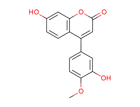 Molecular Structure of 89701-84-8 (4-(3-Hydroxy-4-methoxyphenyl)-7-hydroxy-2H-1-benzopyran-2-one)